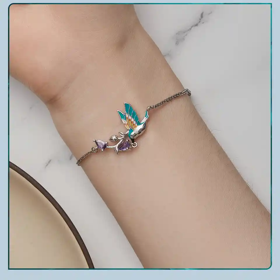 Pulsera Manilla Para Mujer Pájaro Colibrí En Plata 925