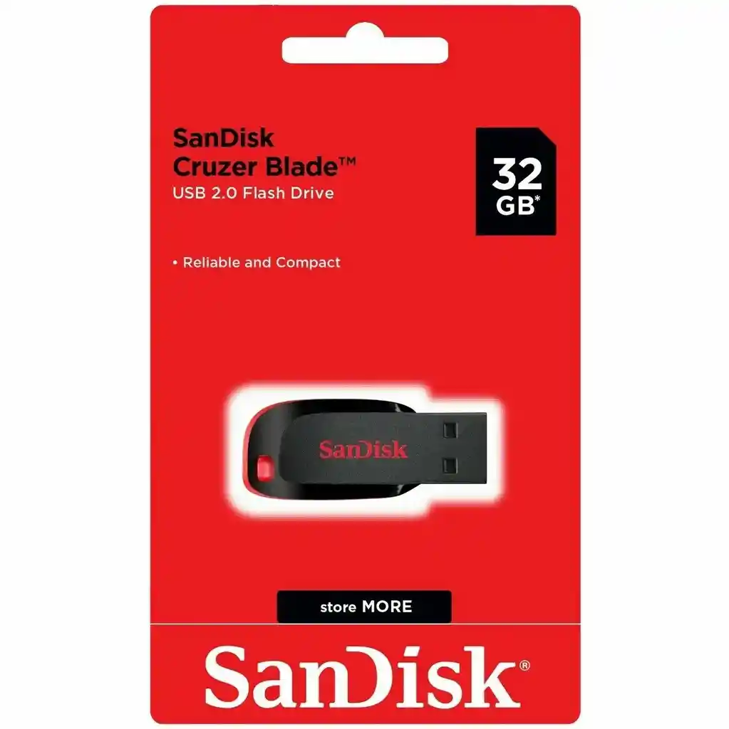 Sandisk Memoria Usb Cruzer Blade 32gb 2.0 Negro Y Rojo