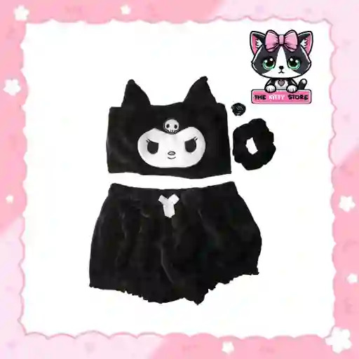 Pijama Peluche Kuromi Negro.