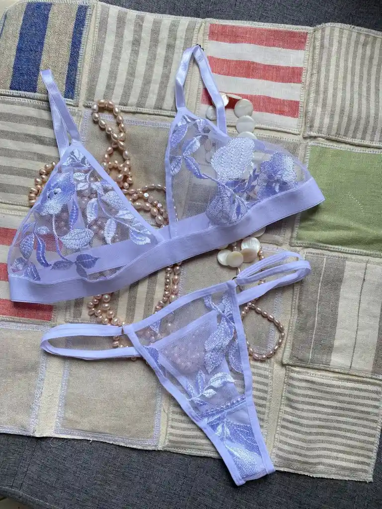 Conjunto 2 Piezas Bordado De Ropa Interior Panty Y Top Lenceria