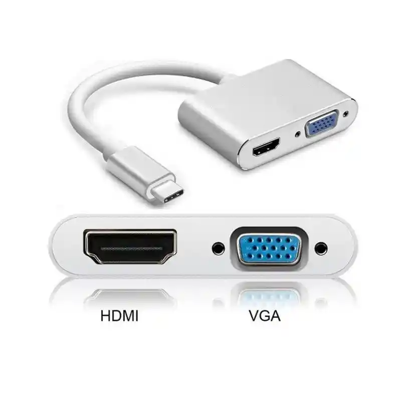 Convertidor Tipo C A Hdmi + Vga Adaptador 2 En 1