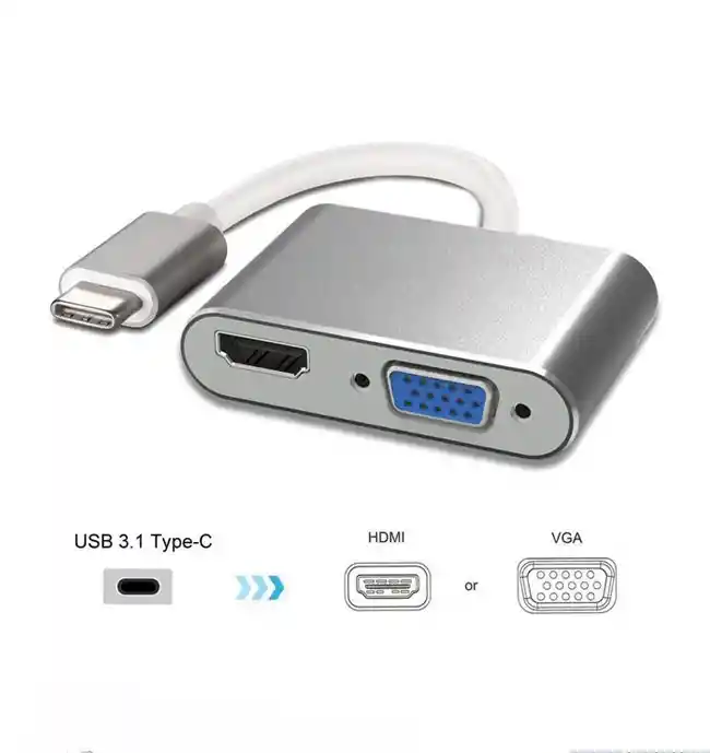 Convertidor Tipo C A Hdmi + Vga Adaptador 2 En 1