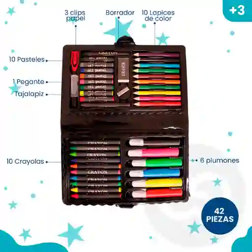 Set De Arte Infantil 42 Piezas Colores Marcadores Crayones