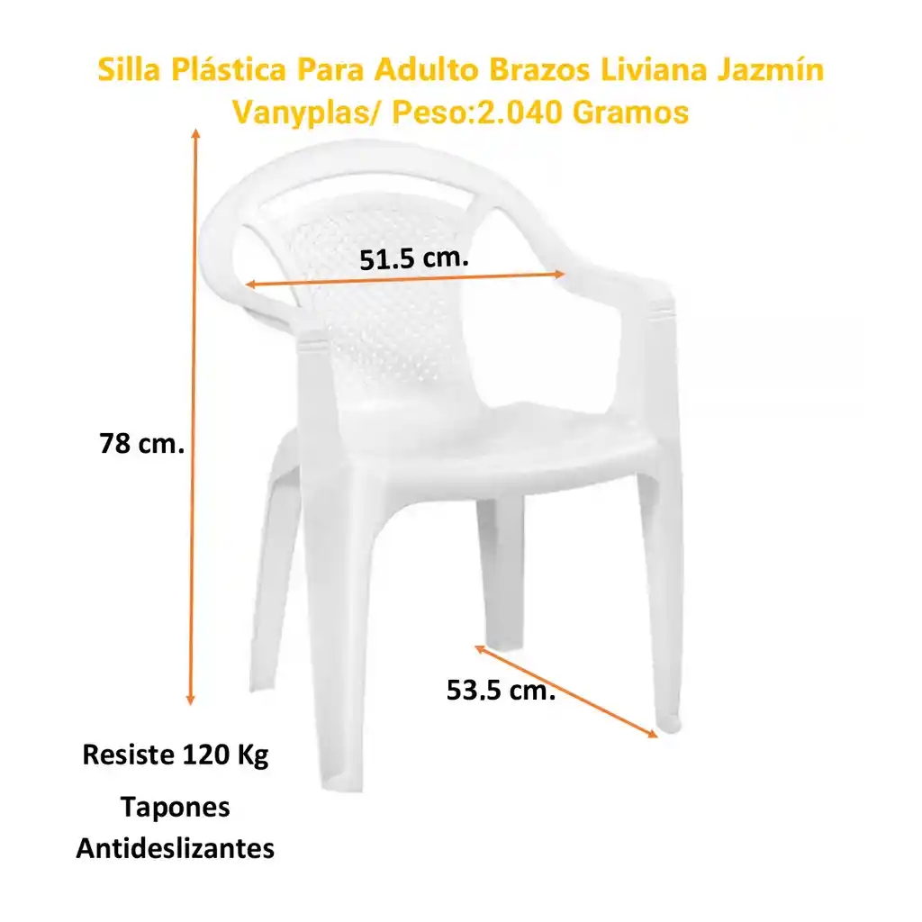 Silla Plastica Con Brazo Para Adulto Ligera Apilable Blanca Vanyplas