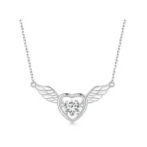 Collar Cadena Para Mujer Alas Ángel Corazón En Plata 925