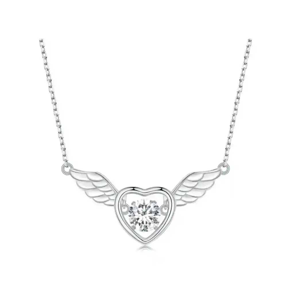 Collar Cadena Para Mujer Alas Ángel Corazón En Plata 925