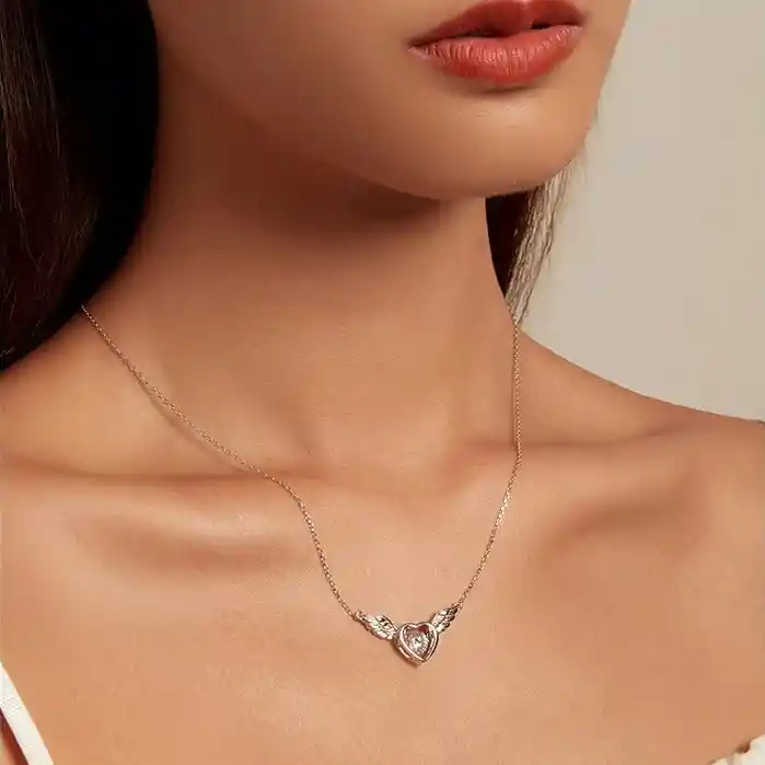 Collar Cadena Para Mujer Alas Ángel Corazón En Plata 925