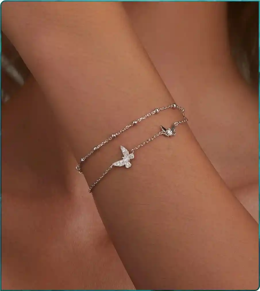 Pulsera Manilla Para Mujer Mariposas Fabricada En Plata 925