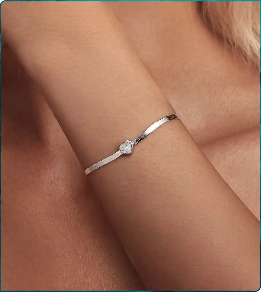 Pulsera Para Mujer Corazón Amor Fabricada En Plata 925