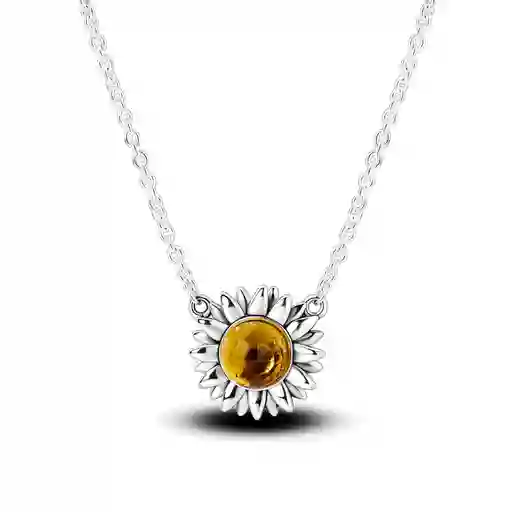 Collar Cadena Mujer Dije Girasol Con Cristal En Plata 925