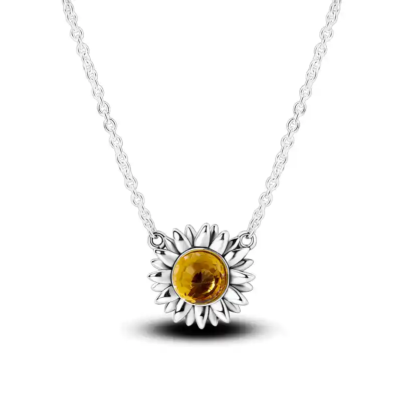 Collar Cadena Mujer Dije Girasol Con Cristal En Plata 925