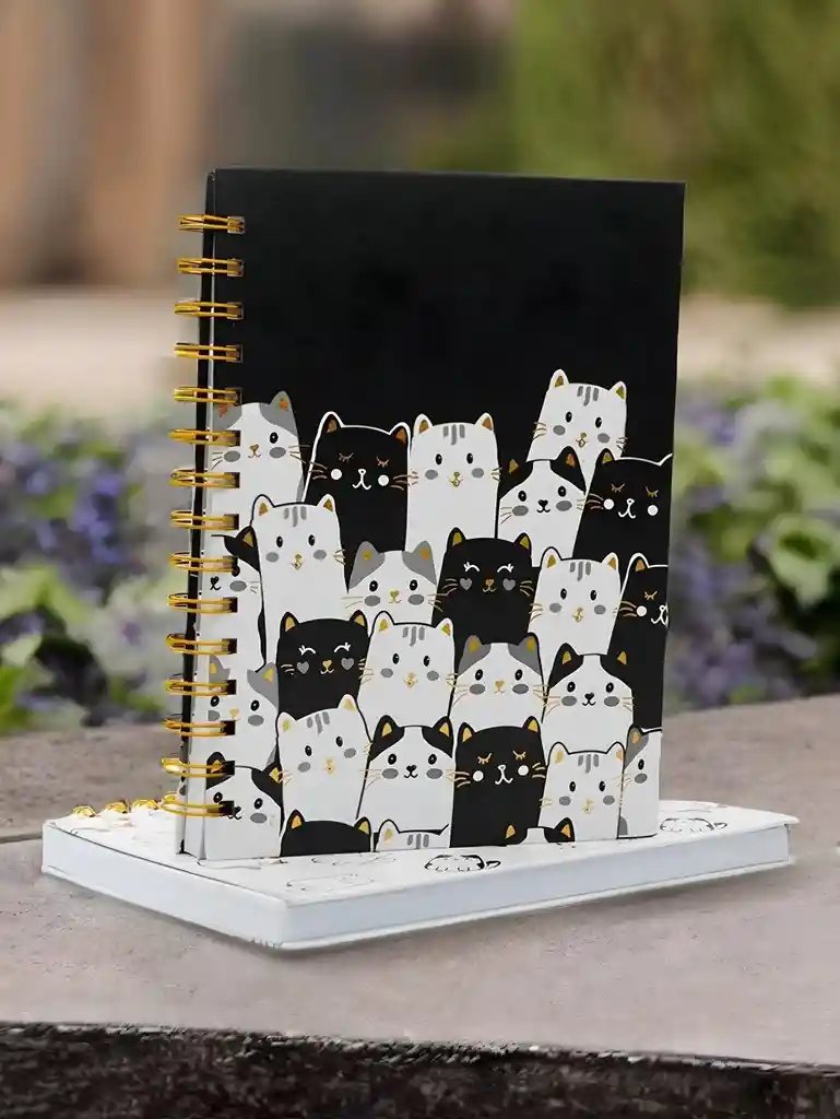 Cuaderno Gatitos Argollado | Cuadriculado, Doble Anillado | Agenda Y Libreta Kawaii - Ideal Para Regalo