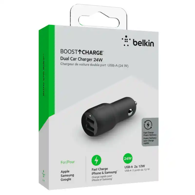 Cargador De Carro Belkin Boost Charge Dual Usb-a 24w Negro