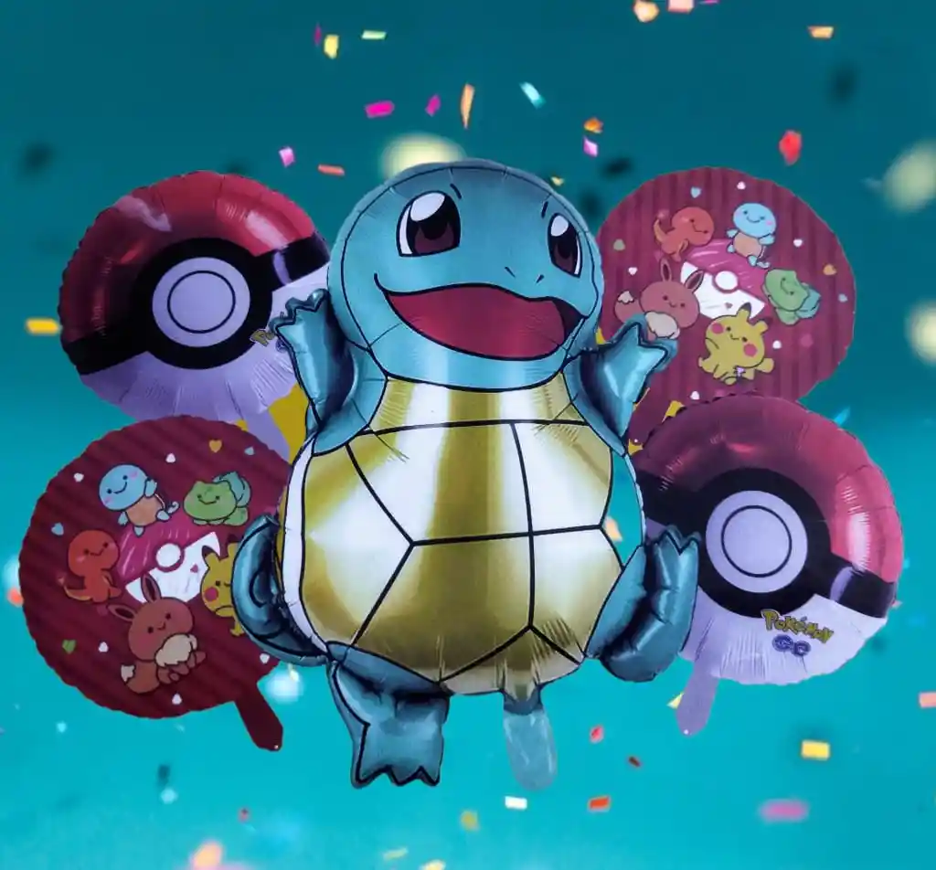 Bouquet X 5 Globos Metalizados Tortuga Pokémon