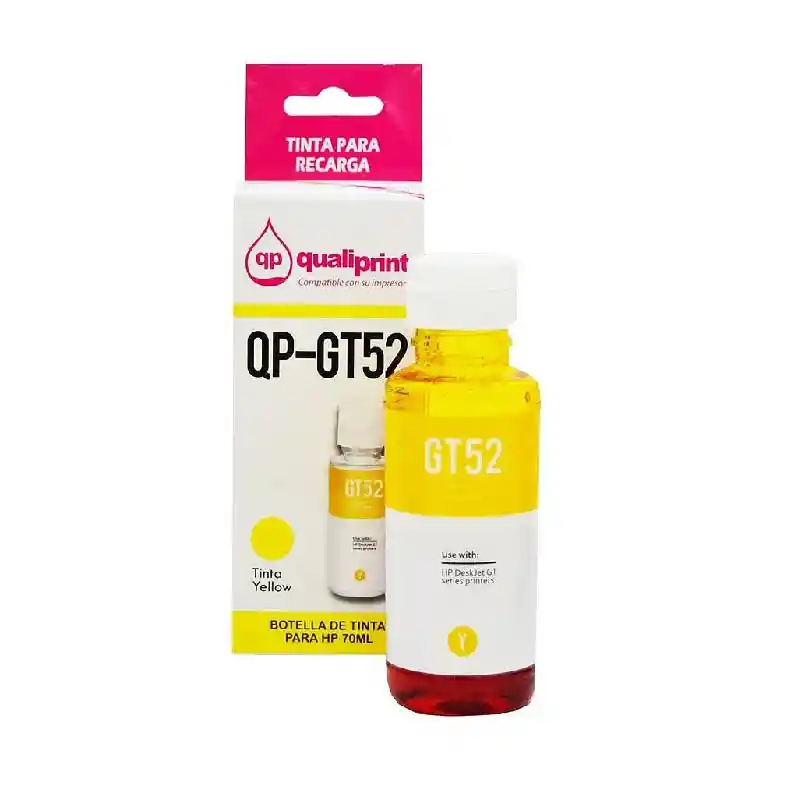 Tinta Qp Genérica Hp Gt52 Amarilla 70ml