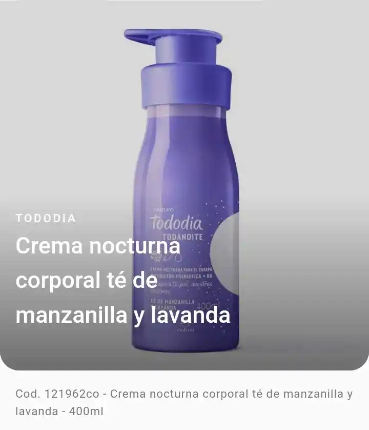 Natura - Crema Nocturna Corporal - Té De Manzanilla Y Lavanda - 400 Ml