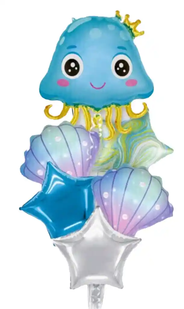 Bouquet X 6 Globos Metalizados Meduza Bebe Azul