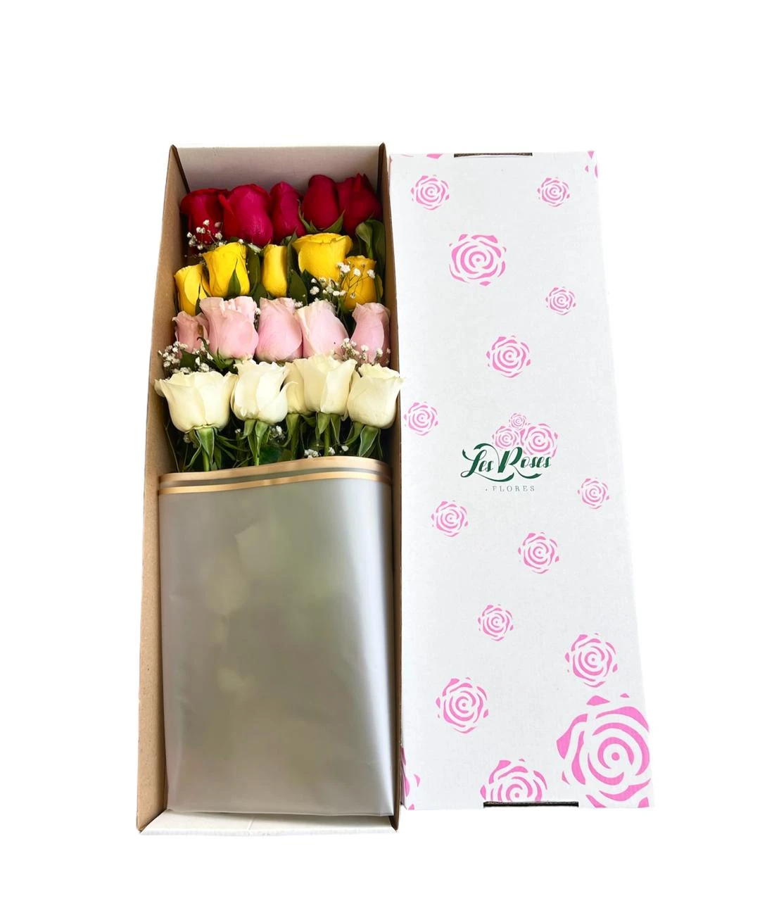 Caja De Rosas De Colores X24 Surtidas — Celebraciones. Arreglo floral de Flores Les Roses con envío a domicilio en Bogotá.