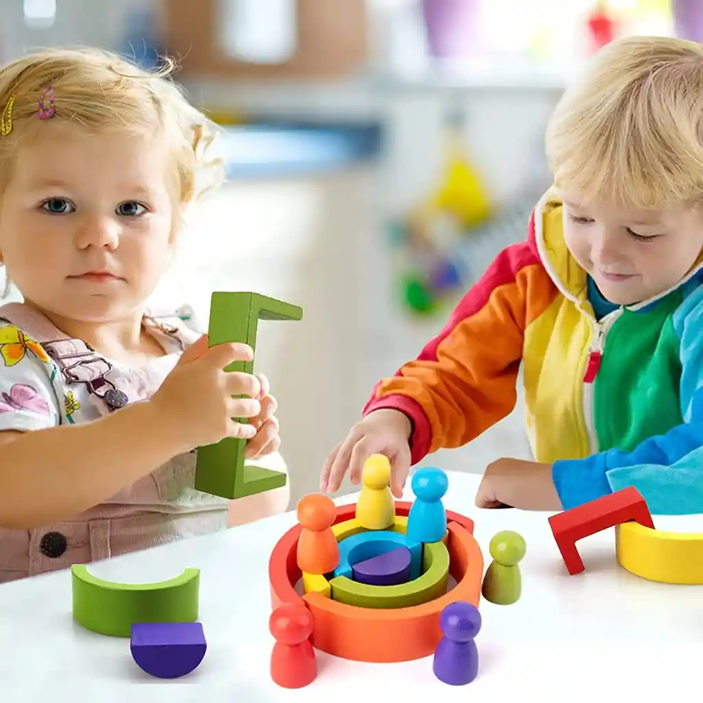 Juguetes Montessori De Madera Para Niños, Materiales Educativos De Punta Abierta, Arcoíris, Constructor, Apilador, Equilibrio