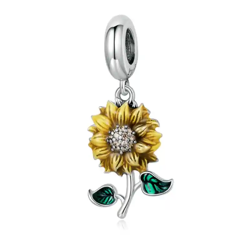 Charm Dije Flor Girasol Para Pulsera O Cadena Mujer En Plata