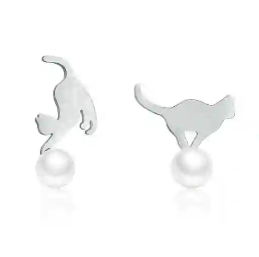 Aretes Topos Para Mujer Gato Con Perlas Fabricados En Plata 925