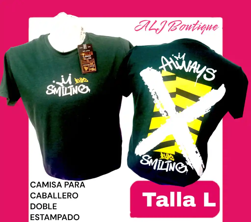 Camiseta Para Caballero Doble Estampado Talla L En Verde Oscuro