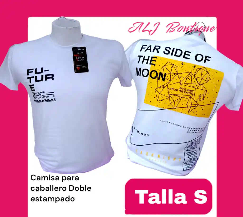 Camiseta Para Caballero Doble Estampado Talla S Color Blanca