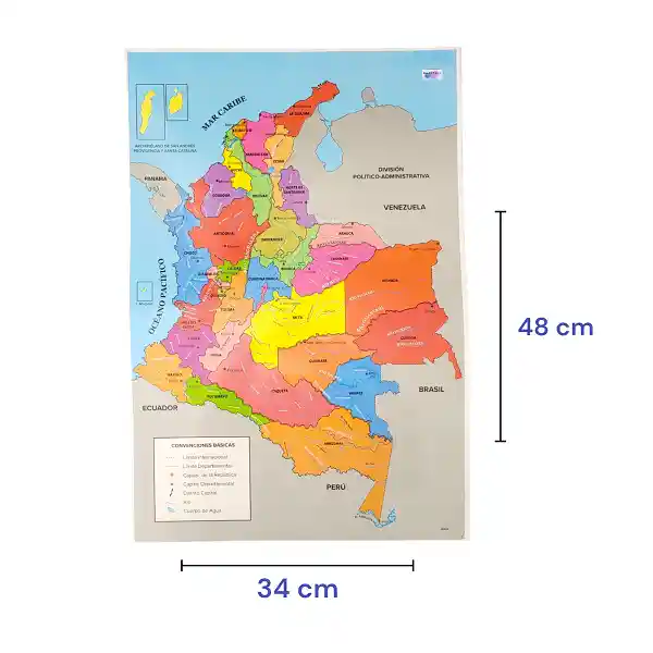 Póster Afiche Escolar Educativo Grande De Pared - Mapa Colombia División Política