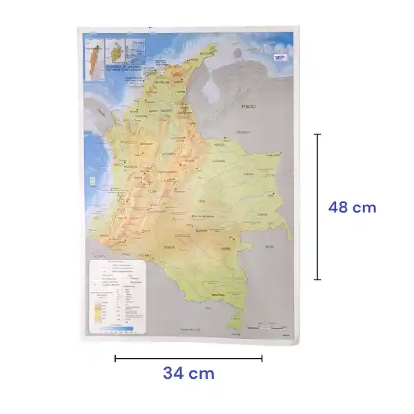 Póster Afiche Escolar Educativo Grande De Pared - Mapa Físico Colombia