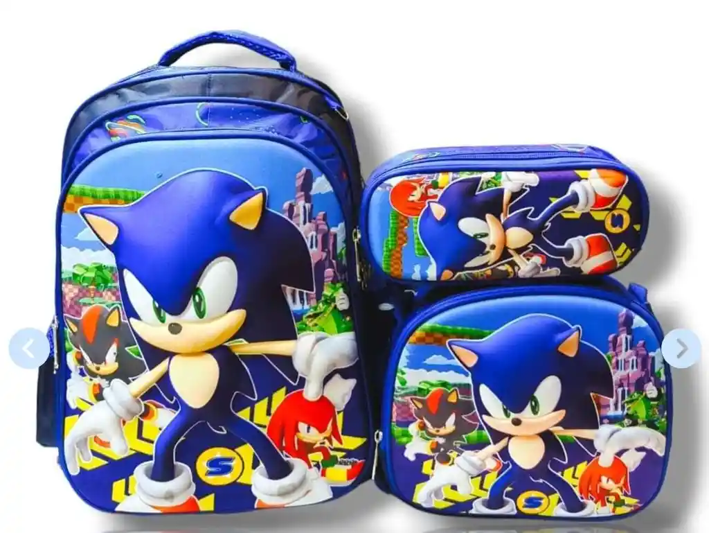 Mochila Morral, Lonchera Térmica, Cartuchera Escolar Niño 3d Personajes Gruesa Reforzada Infantil Sonic