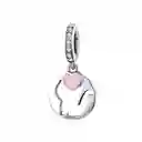 Dije Charm Gato Corazón Rosado Fabricado En Plata 925