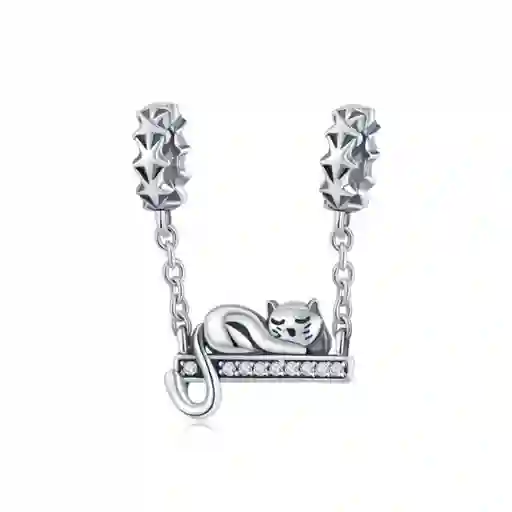 Dije Charm Gato Columpio Circones Fabricado En Plata 925