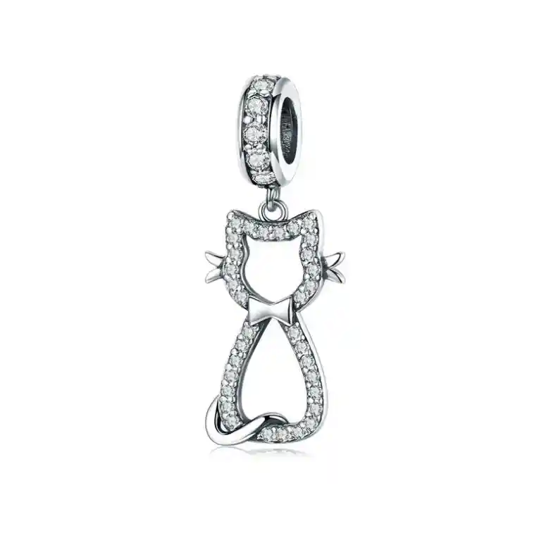 Charm Dije Gato Corbatín Circones Fabricado En Plata 925