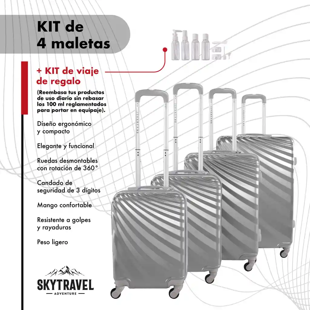 Set 4 Maletas Rigidas Viaje4 Ruedas Abs Sky Travel