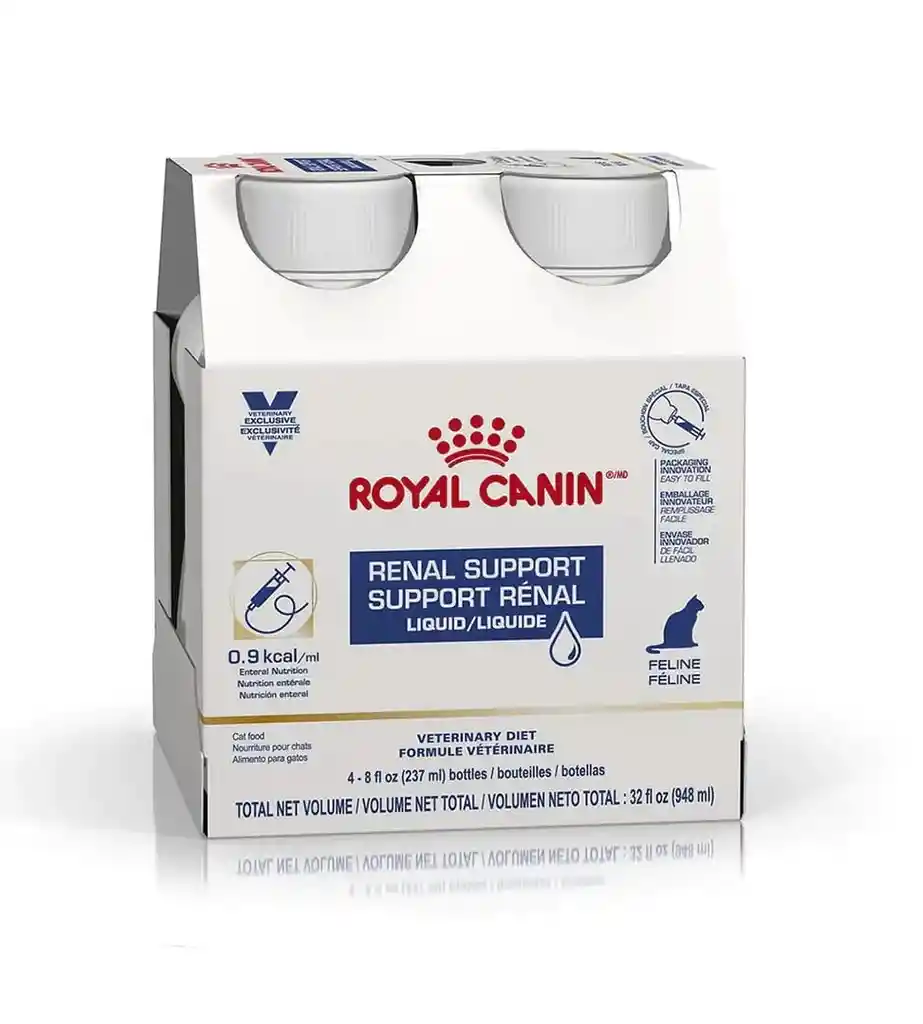 Royal Canin® 4 Pack Veterinary Diet Feline Renal Support Líquido (contiene 4 Botellas De 237 Ml Cada Una)
