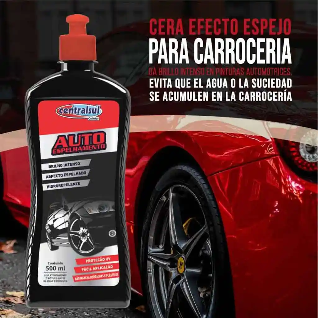 Kit Cera Efecto Brillo Espejo Centralsul 500ml + Aplicador En Microfibra X 2unds Smart Shine