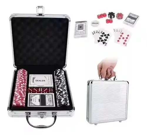 Juego De Mesa 100 Pc Poker Game Set 6631z Estuche Y Fichas