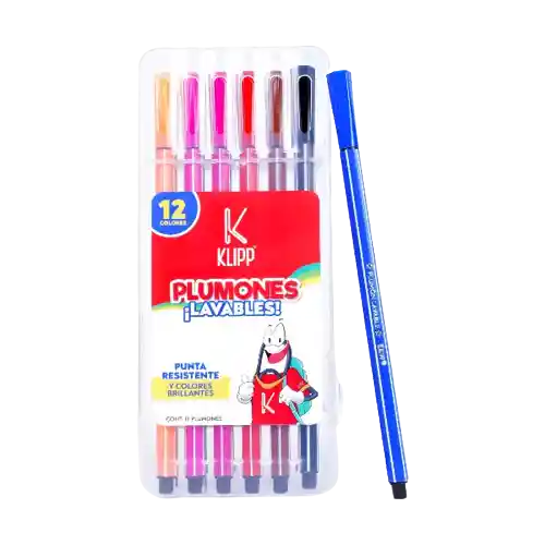 Plumones - Marcador Lavable Klipp 12 Colores Brillantes