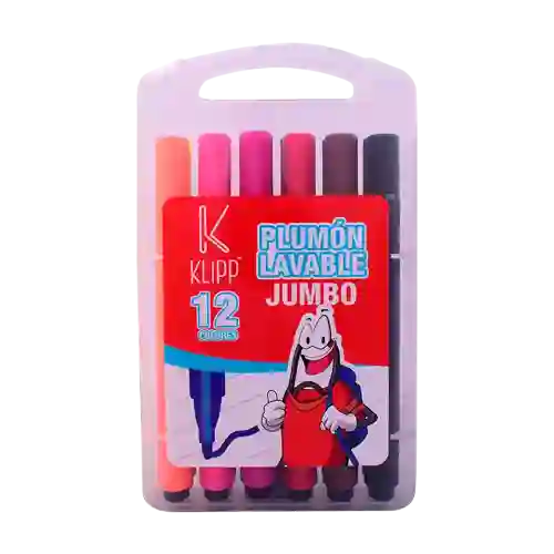 Plumones Jumbo- Marcador Lavable Klipp 12 Colores Triangulares