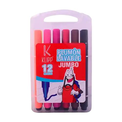 Plumones Jumbo- Marcador Lavable Klipp 12 Colores Triangulares