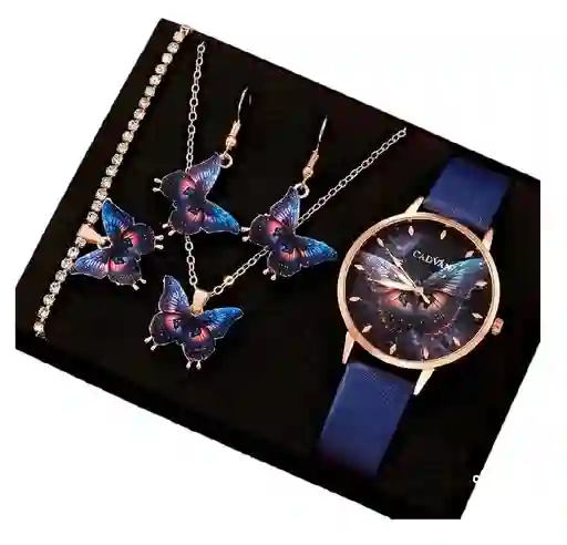 Kit Reloj Mariposa Para Mujer + Juego De Collar Aretes Pulsera