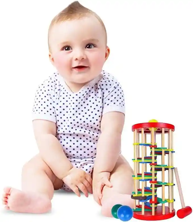 Juego Didáctico Torre De Bola De Colores De Madera Escalera De Golpear Para Niños