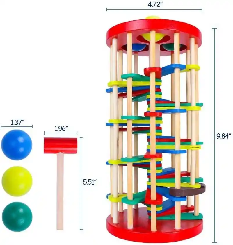 Juego Didáctico Torre De Bola De Colores De Madera Escalera De Golpear Para Niños