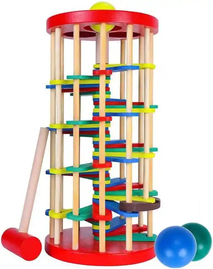 Juego Didáctico Torre De Bola De Colores De Madera Escalera De Golpear Para Niños