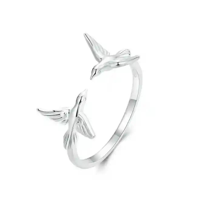 Anillo Ajustable Mujer Palomas Paz Fabricado En Plata 925