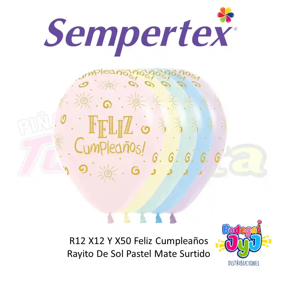 Globo Sempertex R12 X12 Feliz Cumpleaños Rayito De Sol Pastel Surtido