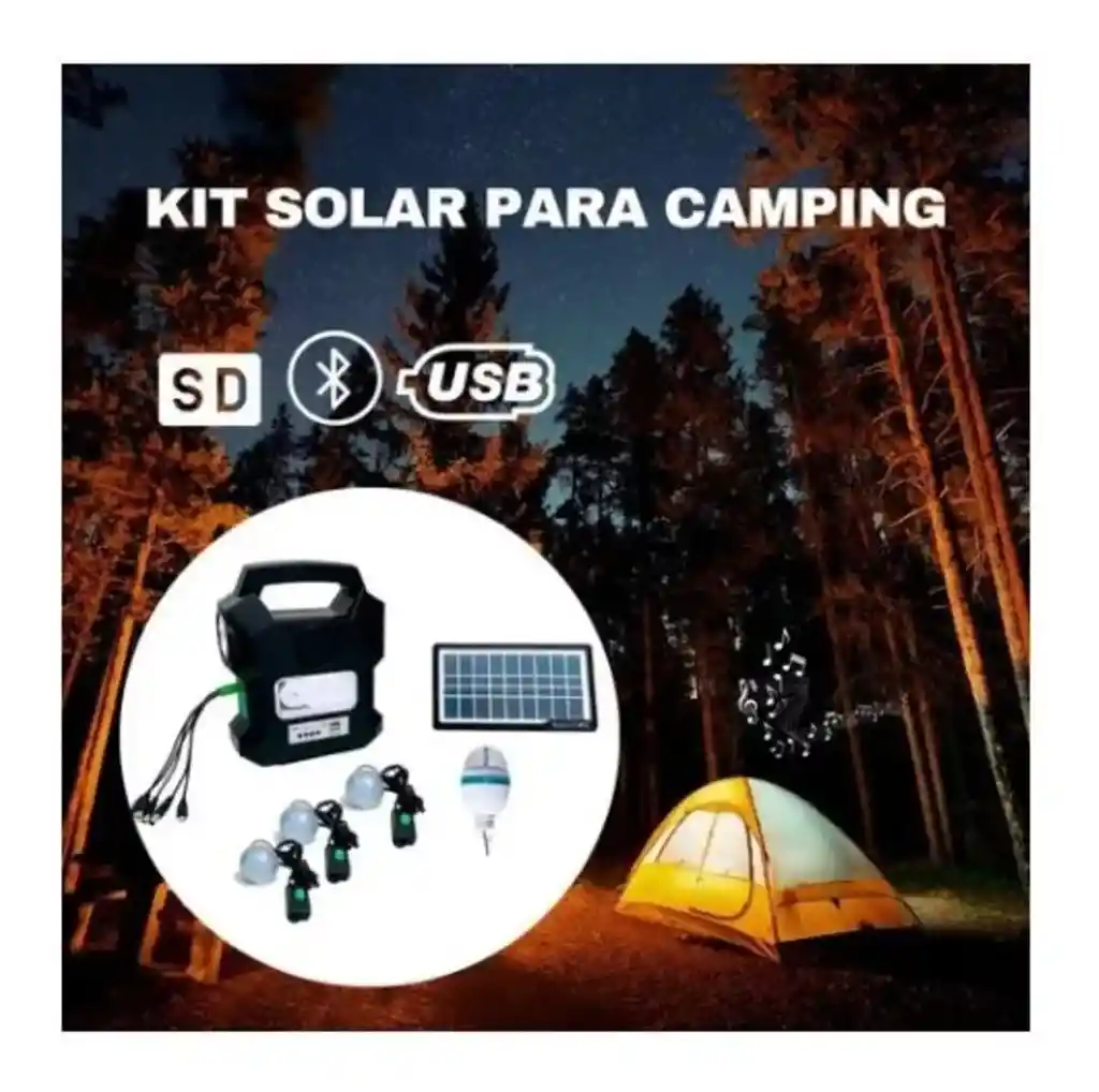 Kit Panel Solar Radio Portátil Bluetooth+4 Bombillos+lampara