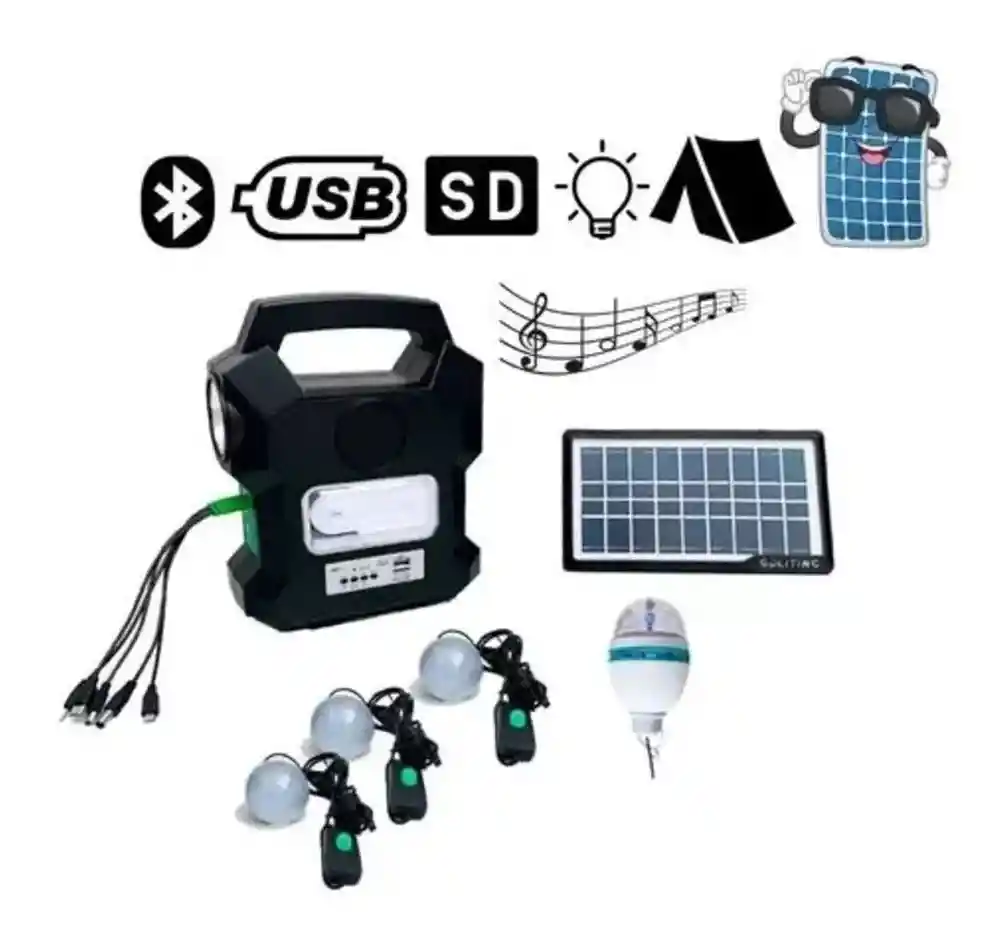 Kit Panel Solar Radio Portátil Bluetooth+4 Bombillos+lampara