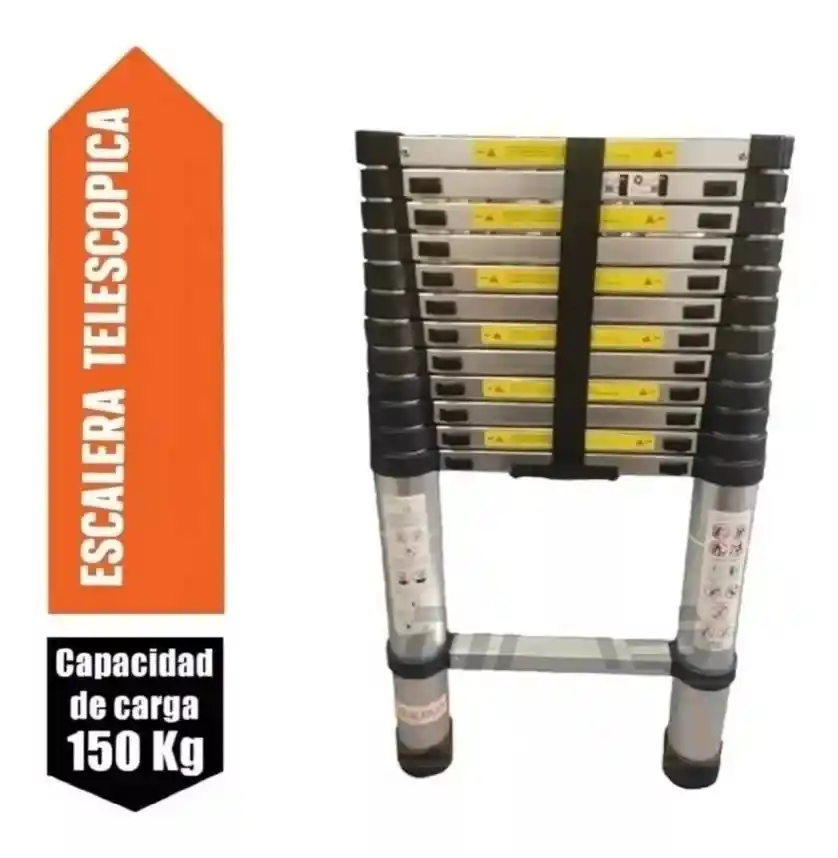 Escalera Plegable Telescópica Aluminio Retráctil 9 Pasos 2,9 Metros
