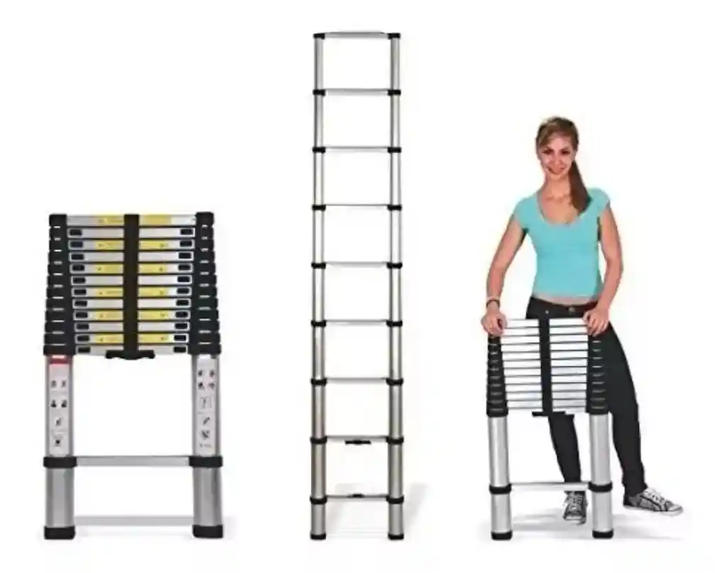 Escalera Plegable Telescópica Aluminio Retráctil 9 Pasos 2,9 Metros